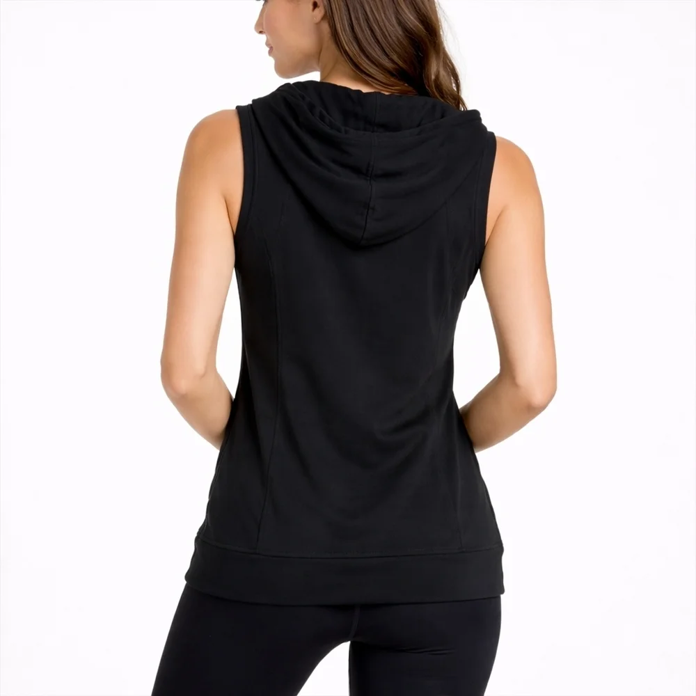 Athleta Black Hooded Vest Sleeveless Hoodie Zip Up Athleisure Medium